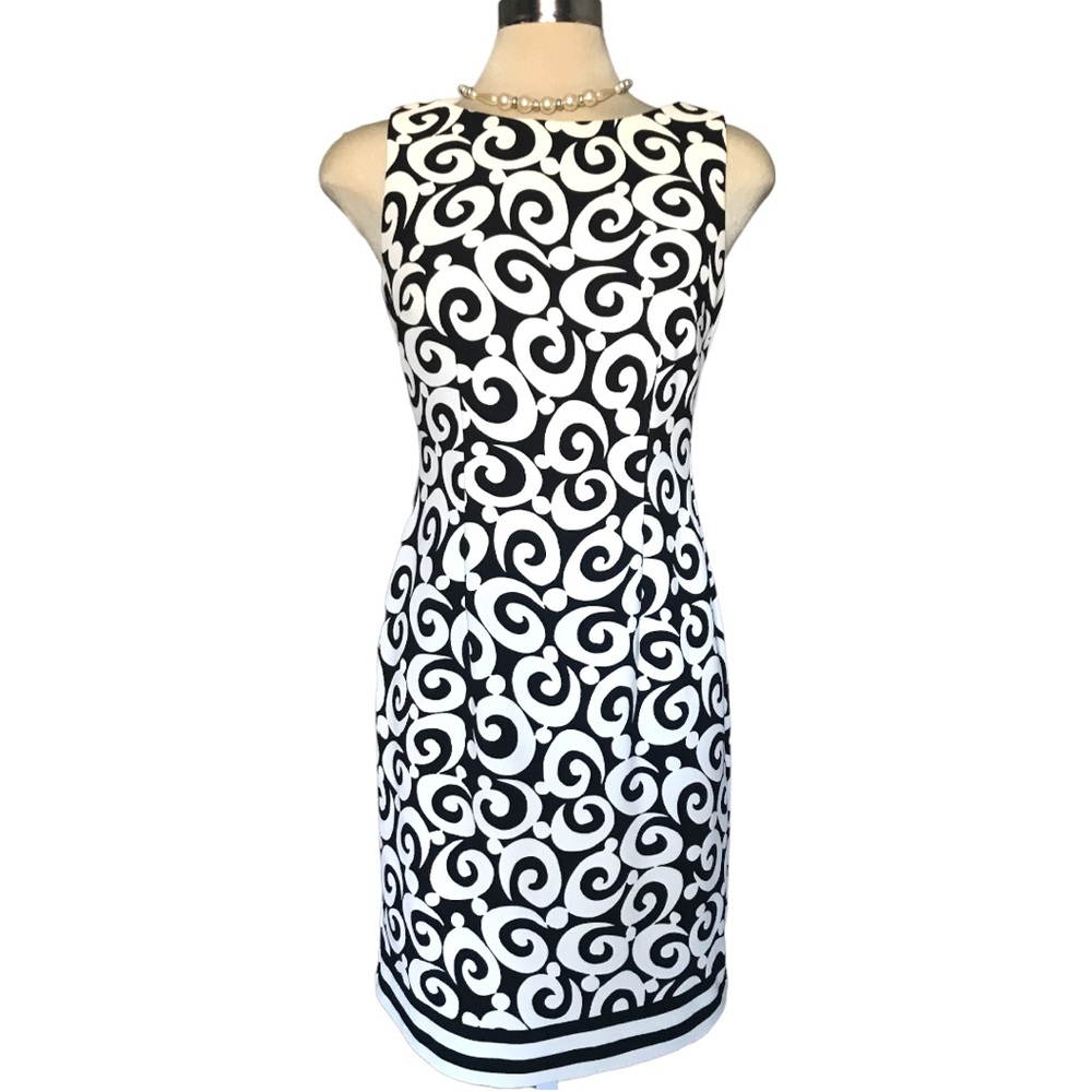 LONDON TIMES White and Black Sheath Sleeveless Dress Size 4
